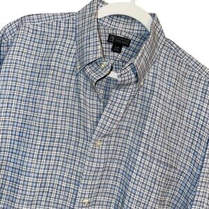 Lands End Baird McNutt Luxury Irish Linen 16 32 L/S Blue Plaid Shirt Coastal